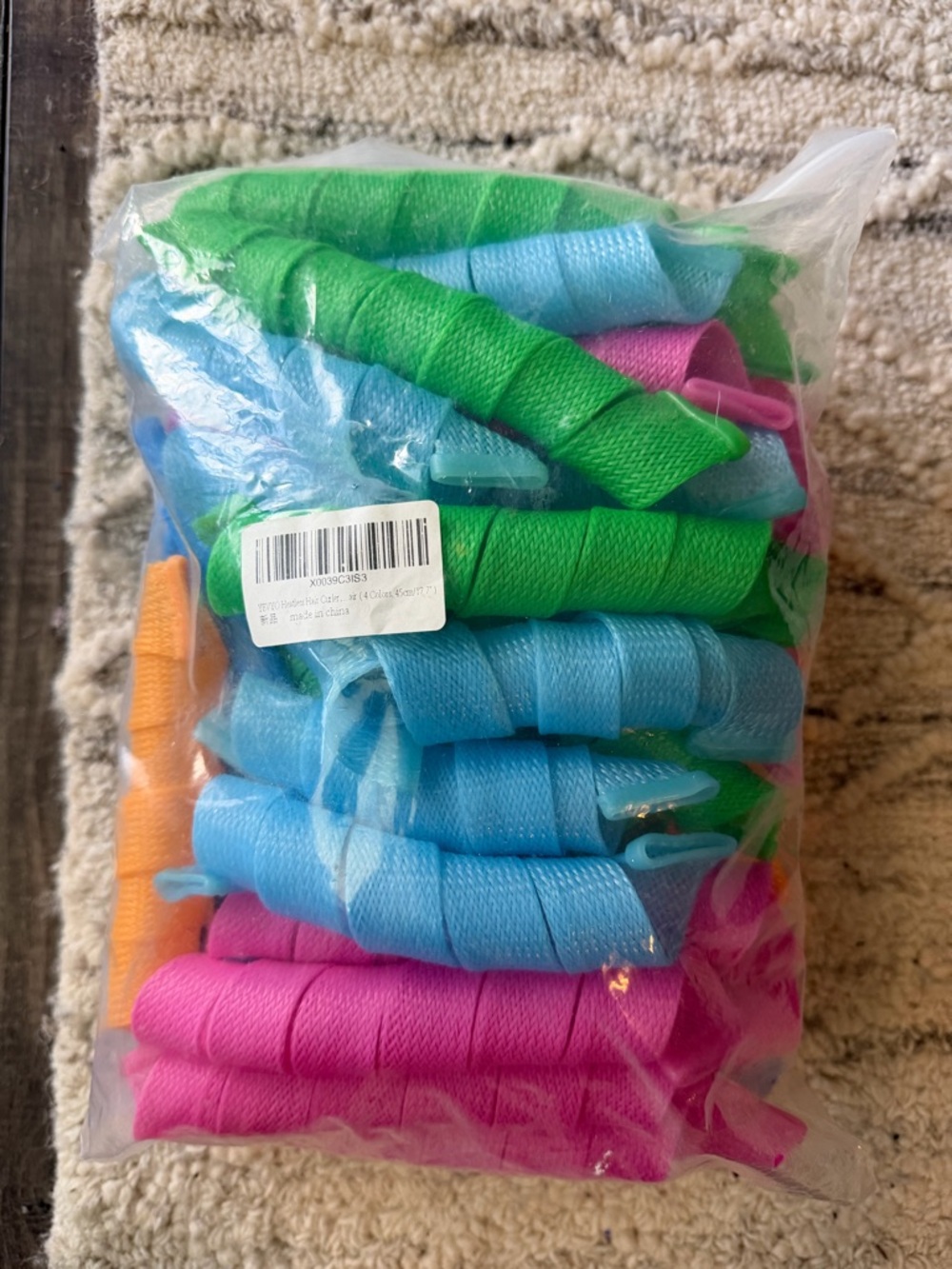 Assorted Color Curly Hair Styling Rods - Pink, Blue, Green